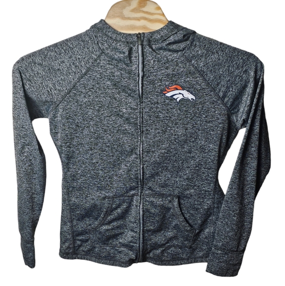 NFL Authentic Denver Broncos Women's Full Zip Jacket Gray Mock Neck Hooded Large - Picture 2 of 15
